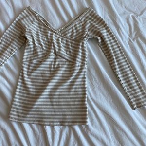 Anthropologie White and Tan Stripe Top